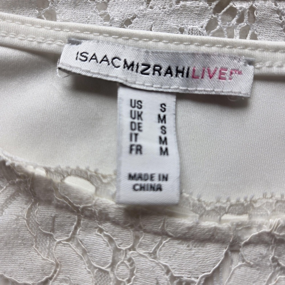 Isaac Mizrahi Live! Blouse Womens Small White Round Neck 3/4 Bell Sleeve Lace - Picture 3 of 5